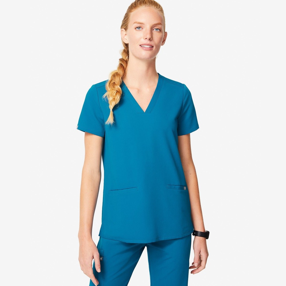 FIGS Casma Three‎ Pocket Scrub Top XXS Alps Blue Technical